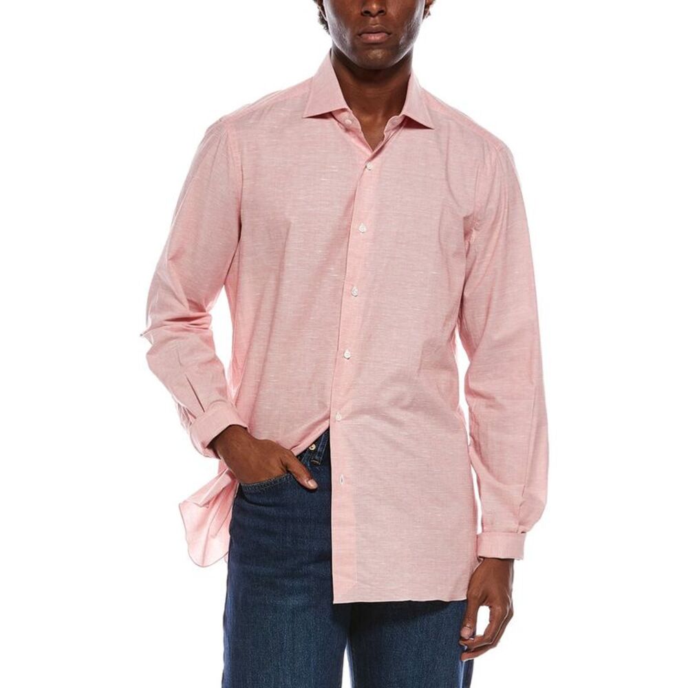 Isaia Mens  Linen-Blend Shirt, Red